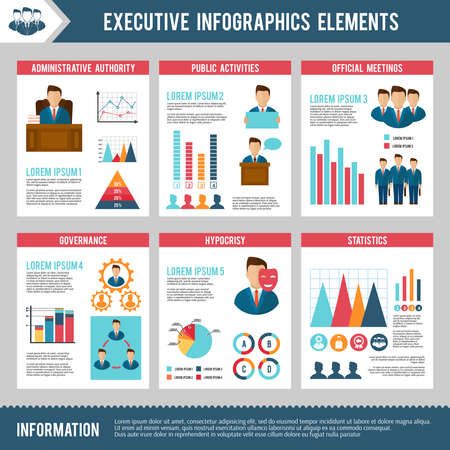 Executive infographics set with management human resources and charts vector illustrationのイラスト素材