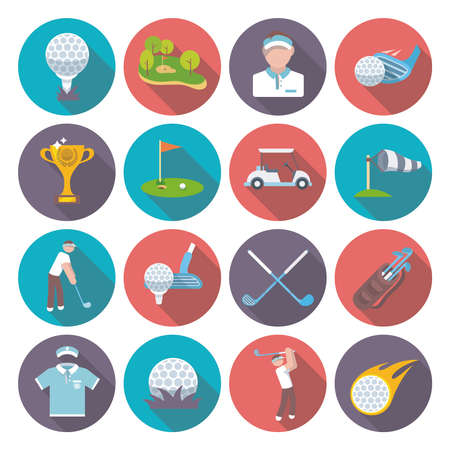 Golf club icons set set with sport inventory tournament player isolated vector illustrationのイラスト素材