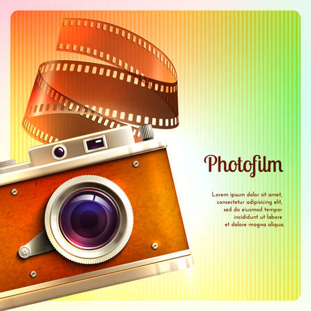 Retro camera vintage photographing technology background with  photofilm vector illustrationのイラスト素材