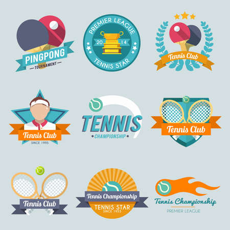 Tennis championship pingpong tournament premiere league label set isolated vector illustrationのイラスト素材