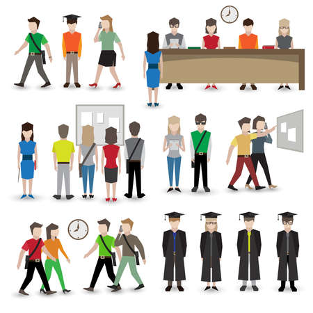 University school and college education students people avatars set vector illustrationのイラスト素材