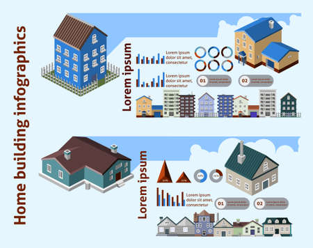 Home building infographics with isometric houses and charts vector illustrationのイラスト素材