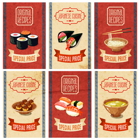 Asian food original recipes japanese cuisine special price banners set isolated vector illustrationのイラスト素材