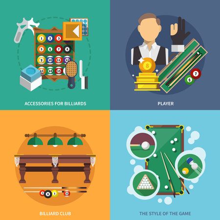 Billiards flat set with accessories player club style of game isolated vector illustrationのイラスト素材