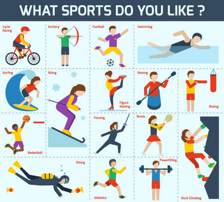 Sports icons set with cycle racing archery football swimming isolated vector illustrationのイラスト素材