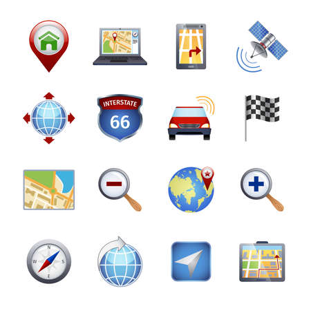 Gps navigation icons set with compass route traffic marker isolated vector illustrationのイラスト素材