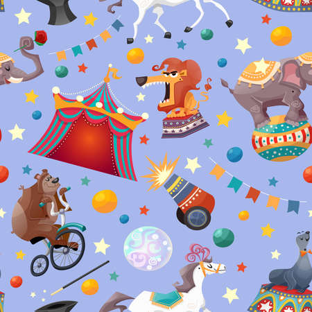Circus performance seamless pattern with animals tent and decoration vector illustrationのイラスト素材