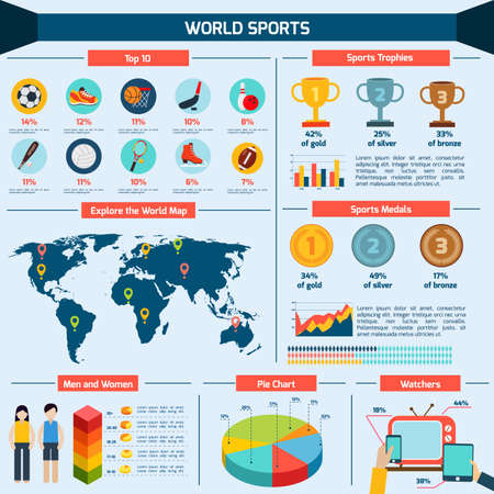 Sports infographics set with charts world map data and statistics vector illustrationのイラスト素材