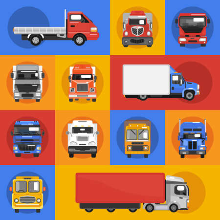 Truck heavy carrier transport delivery van decorative icons flat isolated vector illustrationのイラスト素材