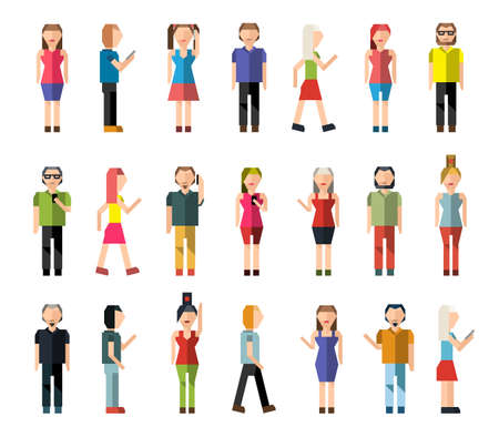 People male and female pixel avatar group decorative icons set isolated vector illustrationのイラスト素材