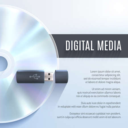 Usb flash drive realistic device with cd digital media background vector illustrationのイラスト素材