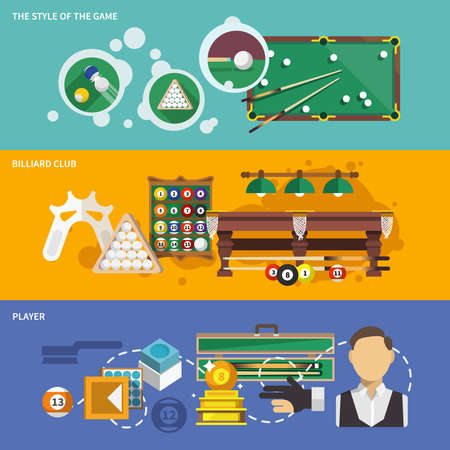 Billiards banner set with style of game club and player isolated vector illustrationのイラスト素材