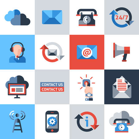 Contact us phone customer service user support icons set isolated vector illustrationのイラスト素材
