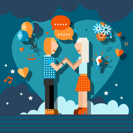 Loving couple young man and woman pixel silhouettes chatting concept vector illustrationのイラスト素材