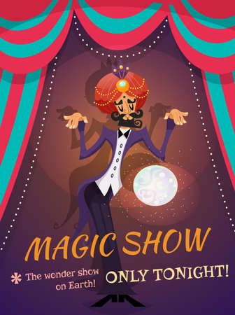 Circus poster with magician sphere and magic show text vector illustrationのイラスト素材