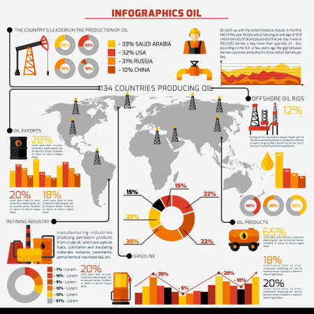 Oil industry gas extraction infographics with world map and charts vector illustrationのイラスト素材