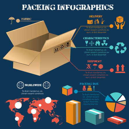 Secure freight units packing for worldwide transportation and distribution infographics report presentation poster print abstract vector illustrationのイラスト素材