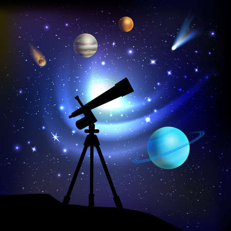 Space background with telescope planets comets and stars vector illustrationのイラスト素材