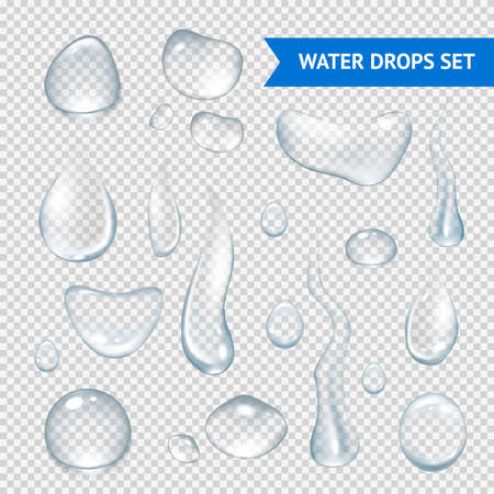 Pure clear water drops realistic set isolated vector illustrationのイラスト素材