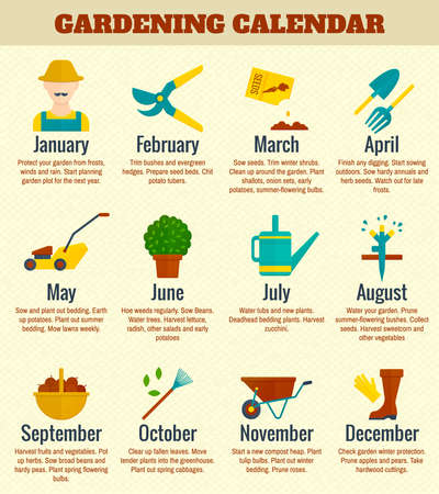 Garden and farming calendar with season plant growing activities vector illustrationのイラスト素材