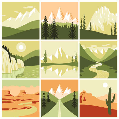 Nature mountain landscapes tourism decorative icons set isolated vector illustrationのイラスト素材