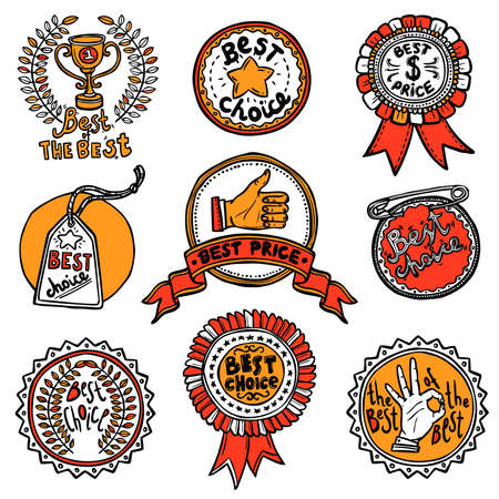 Best choice advertising and promotion offer sketch label set isolated vector illustrationのイラスト素材
