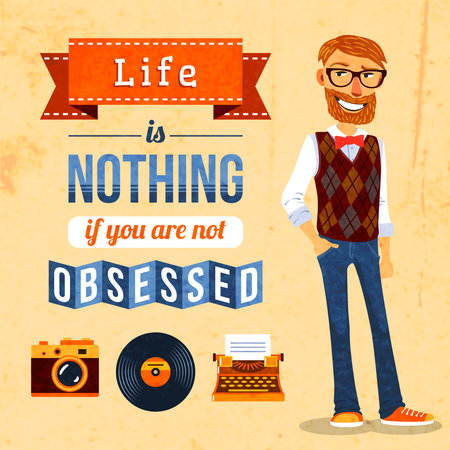 Hipster trendy culture poster with male and geek accessory vector illustrationのイラスト素材