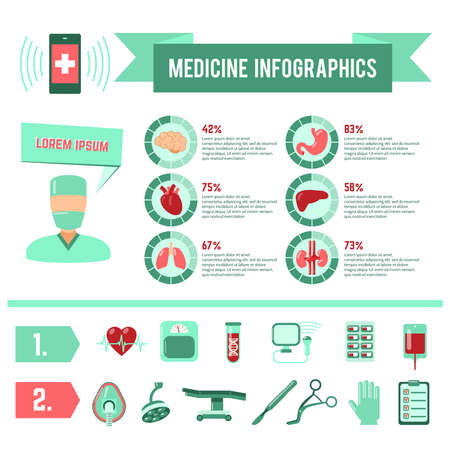 Surgery medicine infographics with surgeon operation symbols and charts vector illustrationのイラスト素材