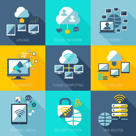 Network concept set with upload social network internet icons set isolated vector illustrationのイラスト素材