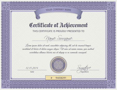 Qualification certificate blank template with elegant swirls ornament vector illustrationのイラスト素材