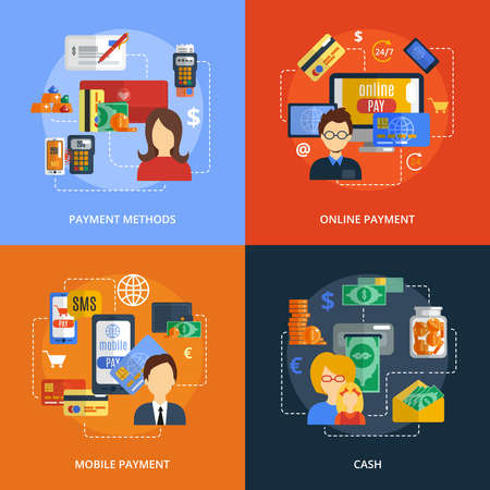 Payment design concept set with online mobile cash methods flat icons isolated vector illustrationのイラスト素材