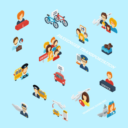 Passenger transportation isometric icons set with 3d transport symbols vector illustrationのイラスト素材