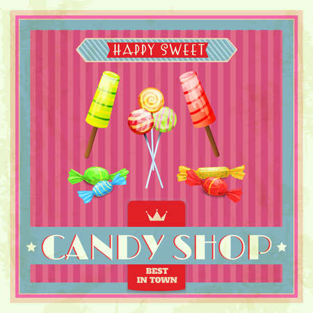 Sweet candy shop poster with lollipop candies and ice cream vector illustrationのイラスト素材