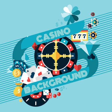 Casino gambling game of fortune background with roulette wheel and chips vector illustrationのイラスト素材