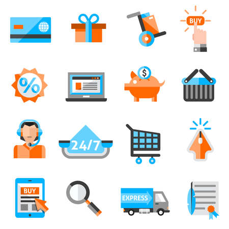 E-commerce online store retail and delivery service icons set isolated vector illustrationのイラスト素材