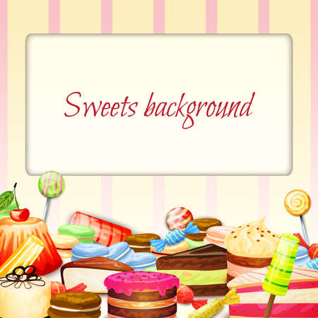 Sweets food background with fresh chocolate cakes muffins icecream vector illustrationのイラスト素材