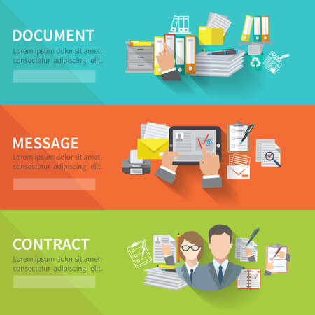 Document flat horizontal banner set with message contract elements isolated vector illustrationのイラスト素材
