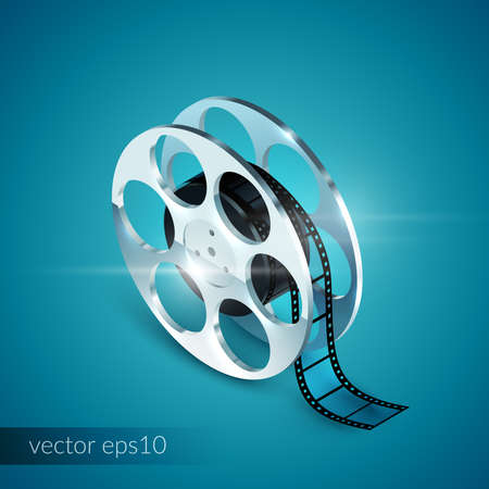 Film reel realistic 3d isolated icon on blue background vector illustrationのイラスト素材