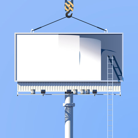 Outdoor construction of marketing information advertising billboard on blue background poster vector illustrationのイラスト素材