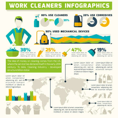 Cleaning infographics set with household washing symbols and charts vector illustrationのイラスト素材