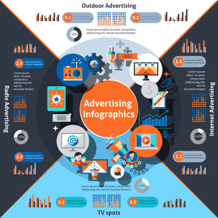 Advertising infographics set with marketing and commercial symbols and charts vector illustrationのイラスト素材