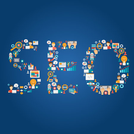 Web development concept with programming icons in seo lettering vector illustrationのイラスト素材