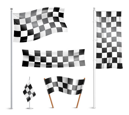Typical chequered or checkered racing winner team  prize circuit flags indicating finish design collection abstract vector illustrationのイラスト素材