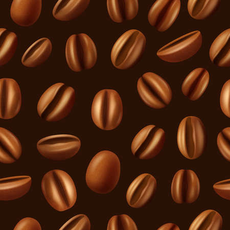 Decorative dried and roasted aromatic mocha coffee beans dark brown background seamless pattern abstract  vector illustrationのイラスト素材