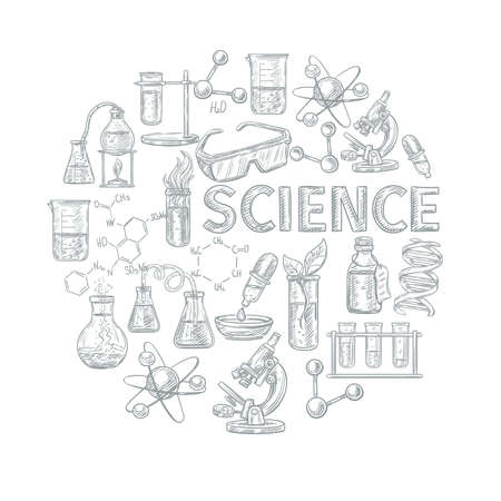 Chemistry sketch concept with school learning and science symbols vector illustrationのイラスト素材