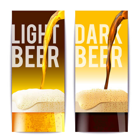Beer banner vertical set with full realistic glasses isolated vector illustrationのイラスト素材