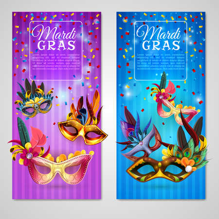 Carnival realistic vertical banners set with mardi gras isolated vector illustrationのイラスト素材
