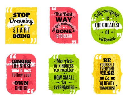 Inspirational famous quotes of wisdom for every day colored textured decorative icons set abstract isolated vector illustrationのイラスト素材