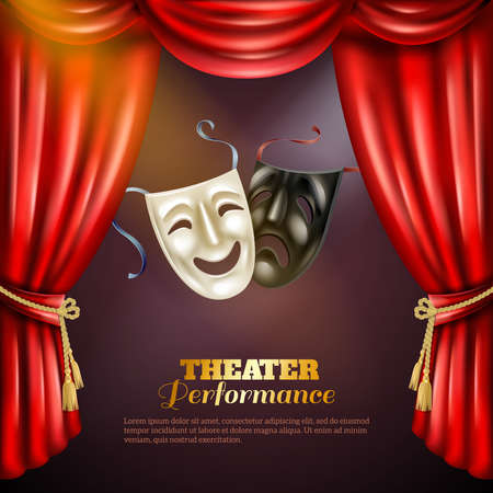 Theatre performance realistic background with comedy and tragedy masks vector illustrationのイラスト素材