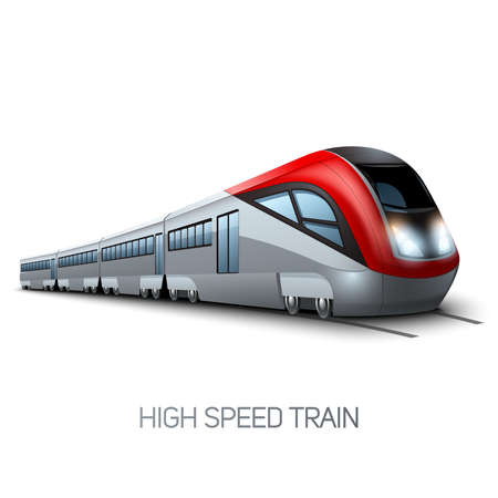 High speed realistic modern train locomotive on railroad vector illustrationのイラスト素材
